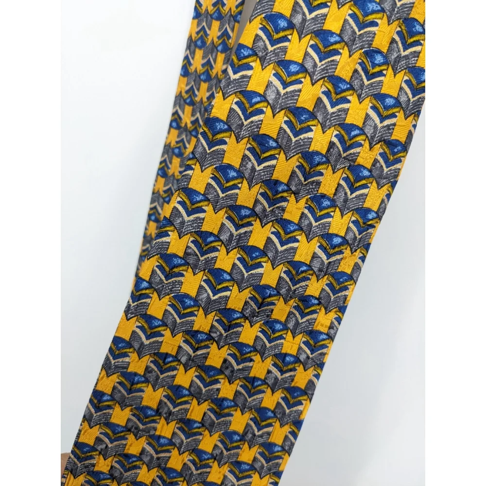 Ermenegildo Zegna Silk Necktie Mens‎ Yellow Blue Designer Office Business Career